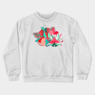 Flower tropical illustration on red and pink cute Crewneck Sweatshirt